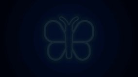 Glowing neon line Butterfly icon isolated on black background. 4K Video motion graphic animation .