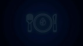 Glowing neon line Vegan food diet icon isolated on black background. Organic, bio, eco symbol. Vegan, no meat, lactose free, healthy, fresh and nonviolent food. 4K Video motion graphic animation .