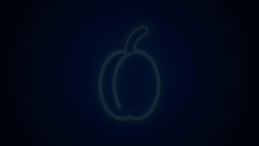 Glowing neon line Plum fruit icon isolated on black background. 4K Video motion graphic animation .