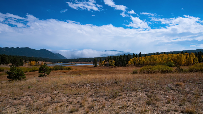 Lockdown Time Lapse Beautiful View Of Mountains In National Park Under Cloudy Sky - Rocky Mountain National Park, Colorado