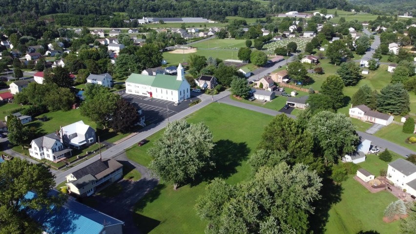 An aerial view of the small town of Bowmansville in Pennsylvania.