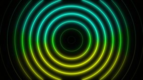 Abstract seamless loop neon two colours gradient concentric circle on a black background. Bright neon lights motion for glamour concept. For compositing, and stylizing your video.