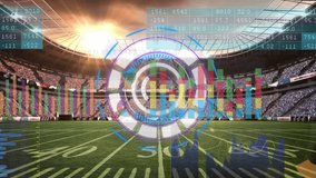 Animation of round scanner spinning and data processing against sports stadium. Computer interface and sports technology concept - Powered by Shutterstock - Get 15% off with code: PIKWIZARD15