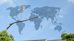 Animation of data processing over world map against construction site. Computer interface and architecture business technology concept - Powered by Shutterstock - Get 15% off with code: PIKWIZARD15