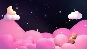 Looped cute little baby bear holding a lollipop sitting on pink clouds watching night sky animation. - Powered by Shutterstock - Get 15% off with code: PIKWIZARD15