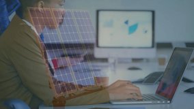 Animation of financial data processing over diverse business people using electronic devices. Global business, finance and data processing concept digitally generated video. - Powered by Shutterstock - Get 15% off with code: PIKWIZARD15