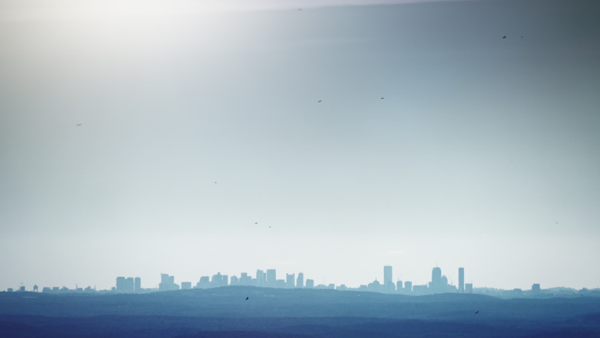 Boston Massachusetts skyline from 40 miles away