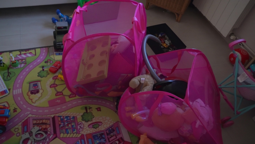 Big mess in children's room full of scattered toys. Real life 4K Royalty-Free Stock Footage #1096422065