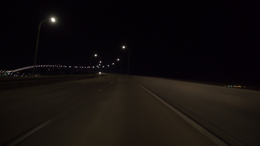 San Diego Driving Plate Corona Bridge Northbound 03 Night California USA Royalty-Free Stock Footage #1096428875