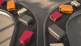 Luggages Moving On Airport Conveyor Belt Overhead View Loopable. realistic 3d animation. Suitcases of different colors. - Powered by Shutterstock - Get 15% off with code: PIKWIZARD15