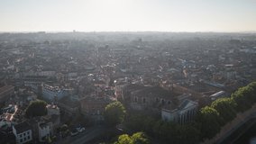 Establishing Aerial View Shot of Toulouse Fr, Haute-Garonne, France, strong defining light