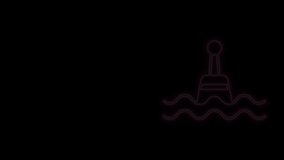 Glowing neon line Floating buoy on the sea icon isolated on black background. 4K Video motion graphic animation.