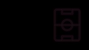 Glowing neon line Football or soccer field icon isolated on black background. 4K Video motion graphic animation.
