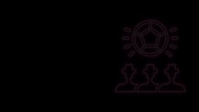 Glowing neon line Soccer football ball icon isolated on black background. Sport equipment. 4K Video motion graphic animation.