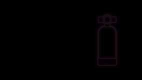 Glowing neon line Aqualung icon isolated on black background. Oxygen tank for diver. Diving equipment. Extreme sport. Diving underwater equipment. 4K Video motion graphic animation.