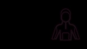 Glowing neon line Wetsuit for scuba diving icon isolated on black background. Diving underwater equipment. 4K Video motion graphic animation.