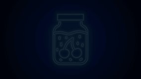 Glowing neon line Jam jar icon isolated on black background. 4K Video motion graphic animation .
