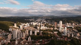 Aerial video of downtown in Blumenau City, Santa Catarina, South Brazil