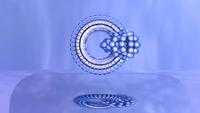 Cubes rotate around a circle and turn into spheres. Ice cubes fall to the floor. A swirl of geometric shapes on a mirrored blue background. 3D rendering - Powered by Shutterstock - Get 15% off with code: PIKWIZARD15