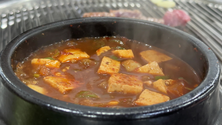 Doenjang stew for free at Korean pork restaurants Royalty-Free Stock Footage #1096486207