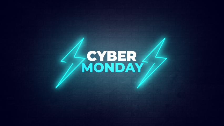Cyber Monday sale sign banner for promo video. neon glowing light Special offer discount tags with Alpha Channel transparent background. | Shutterstock HD Video #1096488373
