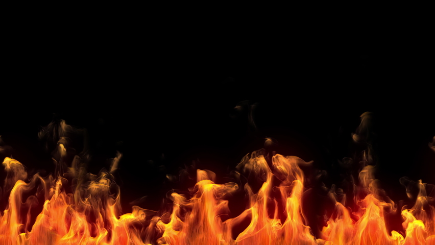 Flames Isolated On Black Background. Realistic Fire. Loop Able And Tileable.