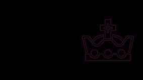 Glowing neon line King crown icon isolated on black background. 4K Video motion graphic animation.