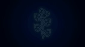 Glowing neon line Ivy branch icon isolated on black background. Branch with leaves. 4K Video motion graphic animation .