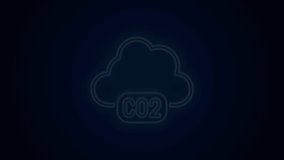 Glowing neon line CO2 emissions in cloud icon isolated on black background. Carbon dioxide formula, smog pollution concept, environment concept. 4K Video motion graphic animation .