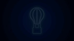 Glowing neon line Hot air balloon icon isolated on black background. Air transport for travel. 4K Video motion graphic animation .
