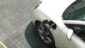 Progressive innovation urban electric on-street charging station with electric vehicle battery being charged with green energy for environmental concern in order to reduce CO2 emission. - Powered by Shutterstock - Get 15% off with code: PIKWIZARD15