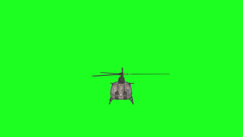 Helicopter take off green screen. 3d animation