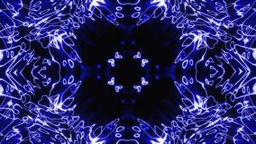 Pulsating abstract patterns in blue neon light. A looped background of rays and lines for superimposing music and meditation. VJ Loop. 4K video.