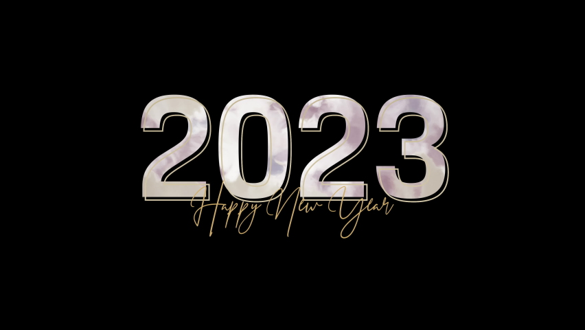 Happy new year 2023 watercolor animation. Golden outline gradient watercolor numbers 2023 with hand drawn message happy new year on black background. New Year background 4K animation.
 | Shutterstock HD Video #1096516107
