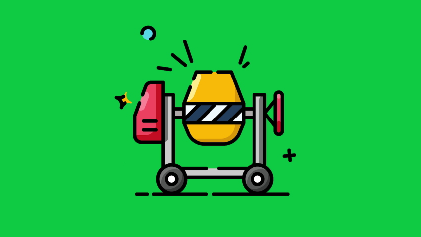 Construction Concrete Mixer Cartoon Animated Icon. Looping Construction Concept Icon. Isolated on Green Screen, Chroma Key Background for Transparent Use. 4K Ultra HD Vidio Motion Graphic Animation.