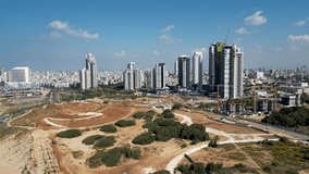 Urban development- City of Bat Yam- Israel- from a birds eye view- drone 4K video