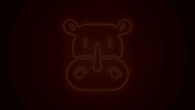 Glowing neon line Rhinoceros icon isolated on black background. Animal symbol. 4K Video motion graphic animation.