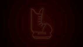 Glowing neon line Skates icon isolated on black background. Ice skate shoes icon. Sport boots with blades. 4K Video motion graphic animation.