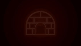 Glowing neon line Igloo ice house icon isolated on black background. Snow home, Eskimo dome-shaped hut winter shelter, made of blocks. 4K Video motion graphic animation.