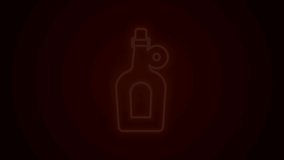 Glowing neon line Bottle of maple syrup icon isolated on black background. 4K Video motion graphic animation.