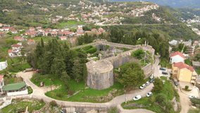 Slowmotion aerial video.The Fortress Spanjola or Spanish fortress in Herceg-Novi. Travel destinations of Montenegro