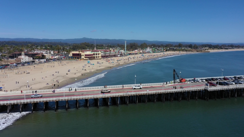 Aerial View of the Santa Cruz Beach Boardwalk During a Summer Day Royalty-Free Stock Footage #1096547389