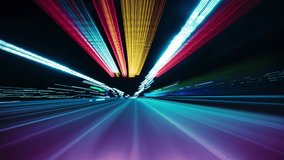 Fast Speed City Drive Timelapse. City Road and Glittering Streets and Buildings All Turning Into Colorful Light Trails. Cityscape Hyperlapse Road Trip. Windshield View - Powered by Shutterstock - Get 15% off with code: PIKWIZARD15