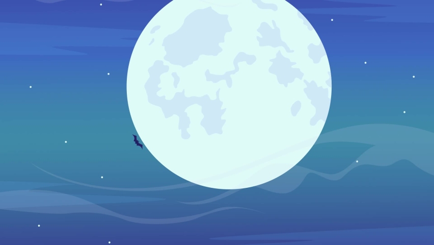 Animated pack of bats illustration. Wildlife animals. Full moon night. Halloween. Looped flat color 2D cartoon view animation video in HD with spooky creatures on transparent background