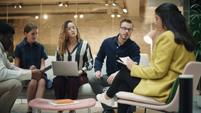 Multiethnic Group of People Use Tablet, Laptop and Statistics Data to Discuss Work in Office Conference Meeting Room. Diverse Colleagues Solving Problems, Teamwork leads to Great Result. Motion Dolly - Powered by Shutterstock - Get 15% off with code: PIKWIZARD15