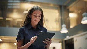 Female Data Analyst Smiling While Checking New Data for the Day. Portrait of White Businesswoman Walking Towards her Business Office in a Spacious Corporate Building. Low Angle, Slow Motion - Powered by Shutterstock - Get 15% off with code: PIKWIZARD15