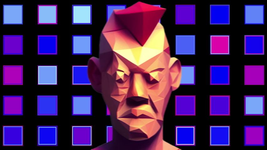 Low poly head against geometric background