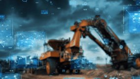 Construction machinery and cutting edge technology concept. IIoT. Industrial IoT. - Powered by Shutterstock - Get 15% off with code: PIKWIZARD15
