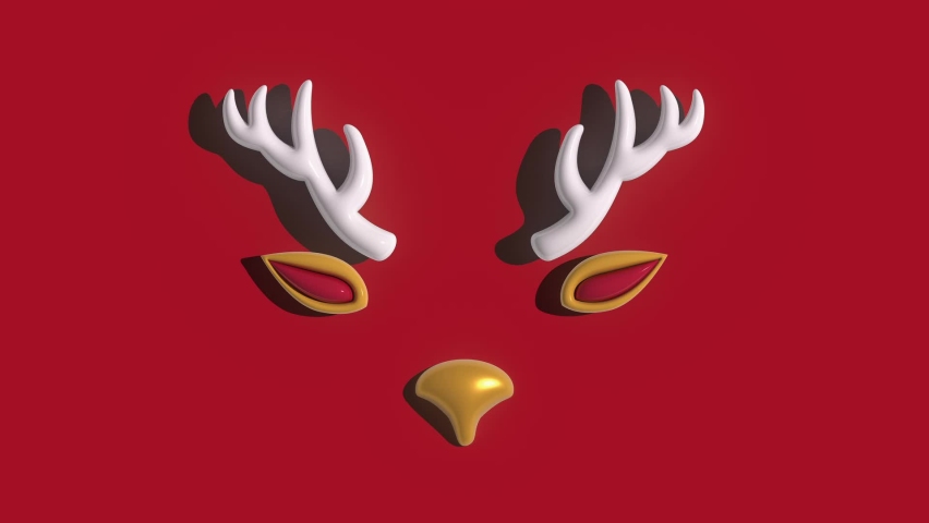 Deer antlers and a golden nose on a red background, Christmas and New Year, 3D-Illustration