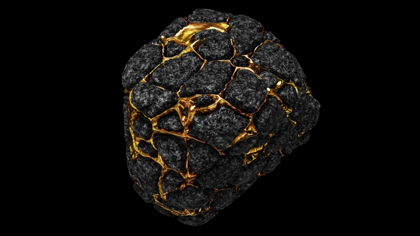 Realistic looping 3D animation of the spinning weathered dark granite rock with shining precious gold inclusions rendered in UHD with alpha matte | Shutterstock HD Video #1096571099